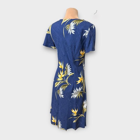 Paradise Found Hawaiian Tropical Mini Dress M Floral Blue Multi Vintage EUC - Picture 6 of 6